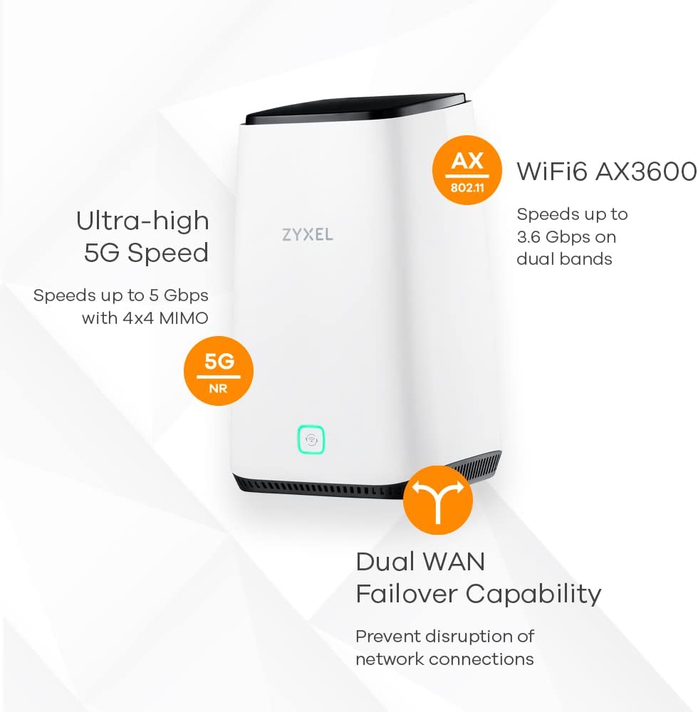 ZyXEL FWA510 Nebula 5G NR Indoor Router 2xRJ45 2.5G 1xUSB 3.0 4 Port T ...